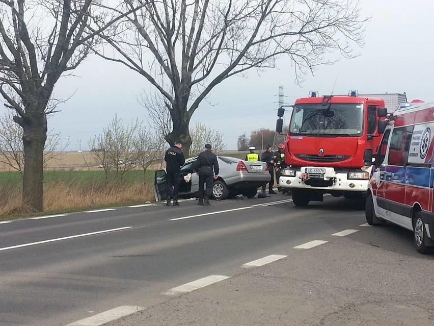 Wypadek w Gliwicach na DK 78 w stronę Knurowa. Dwie osoby ranne. Samochód wjechał w drzewo