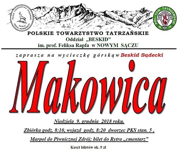 W niedzielę, 9 grudnia, Polskie Towarzystwo Tatrzańskie...