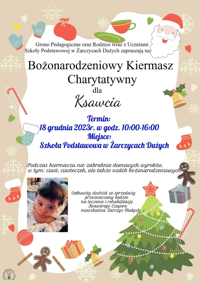 Bożonarodzeniowy kiermasz charytatywny dla Ksawerego Czajora w Żarczycach. Smaczne wypieki na szczytny cel. Każdy może pomóc!