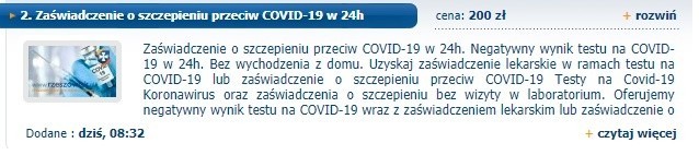 W internecie kwitnie handel fałszywymi wynikami testu na koronawirusa. Za 200 zł można kupić też lewe zaświadczenie o szczepieniu  