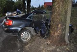 Kalinowo: Wypadek samochodu marki audi. 19-latek uderzył w drzewo. Ranni trafili do szpitala [ZDJĘCIA]
