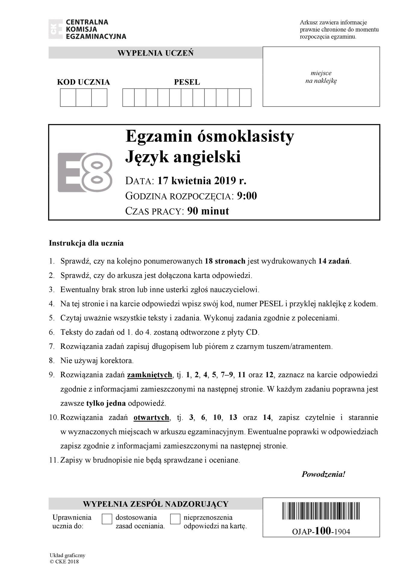 Egzamin ósmoklasisty 2019 ANGIELSKI ODPOWIEDZI Co było angielskim Arkusz  CKE 17 04 | Gazeta Krakowska