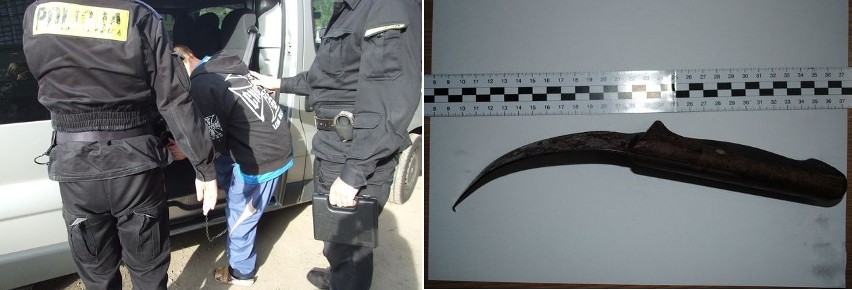Policja zatrzymała nożownika. Po prawej: narzędzie zbrodni.