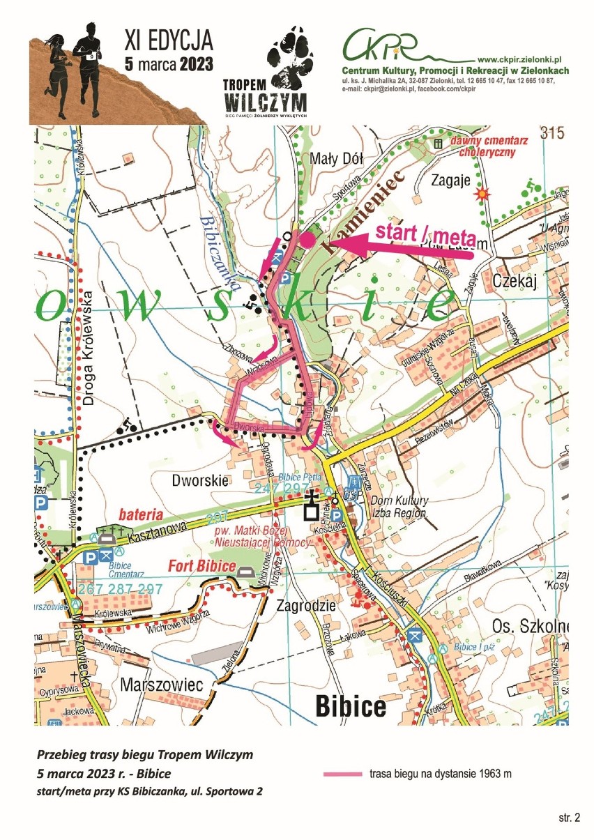 Trasa Biegu Tropem Wilczym w Bibicach - dystans 1963 metry