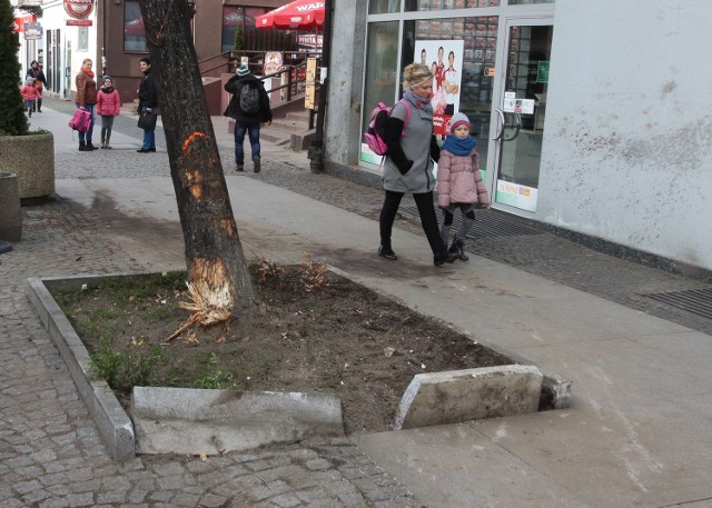 W niedzielę wieczorem terenowy jeep, jadąc ulicą Żeromskiego, zjechał nagle na prawą stronę i roztrzaskał ławkę, betonową donicę, a następnie uderzył w drzewo przy kamienicy z numerem 17.