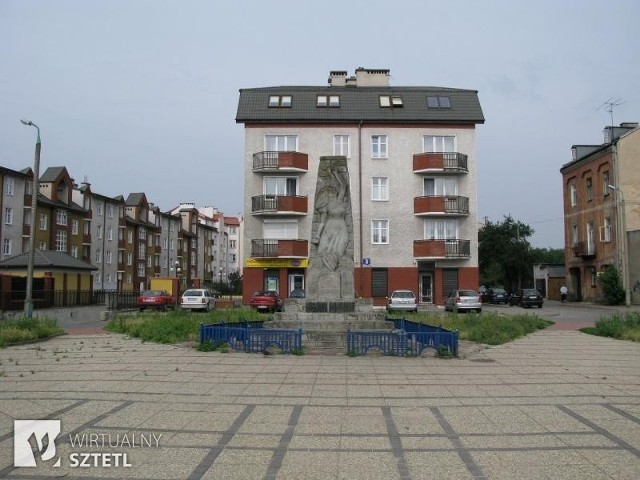 Pomnik w miejscu w którym stała synagoga w Radomiu.