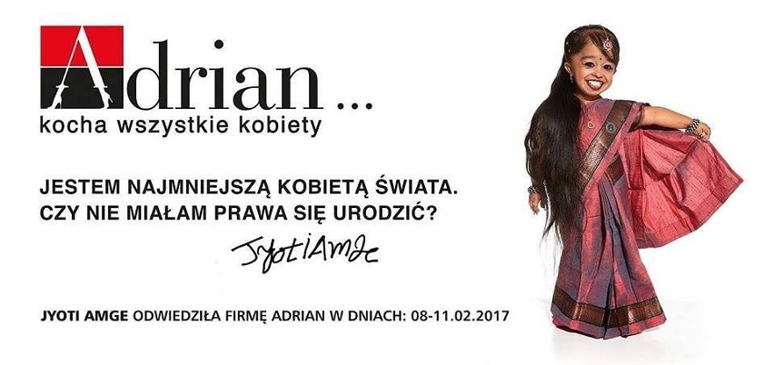 Reklama Adrian z najmniejszą kobietą świata.