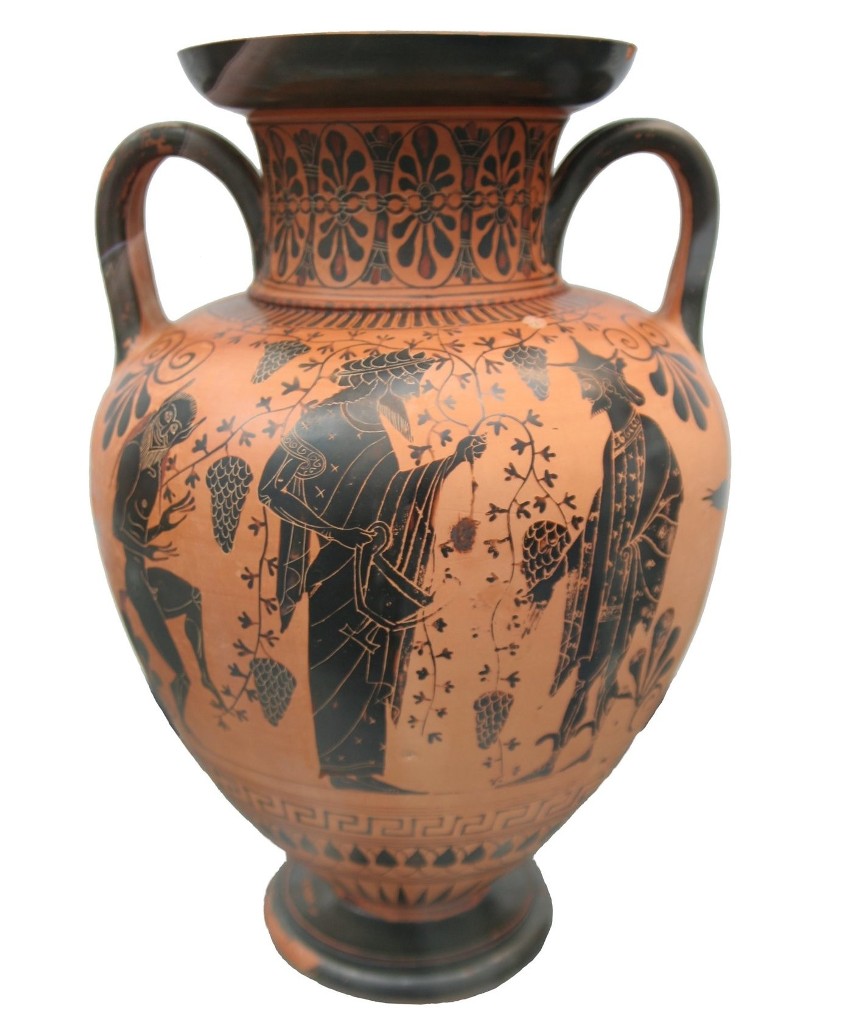 Grecka waza z Attyki, 550-520 rok p.n.e. Dionizos rozmawia z...