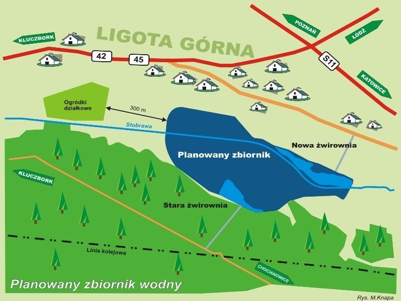 60-hektarowy zbiornik retencyjny w Ligocie Górnej koło...