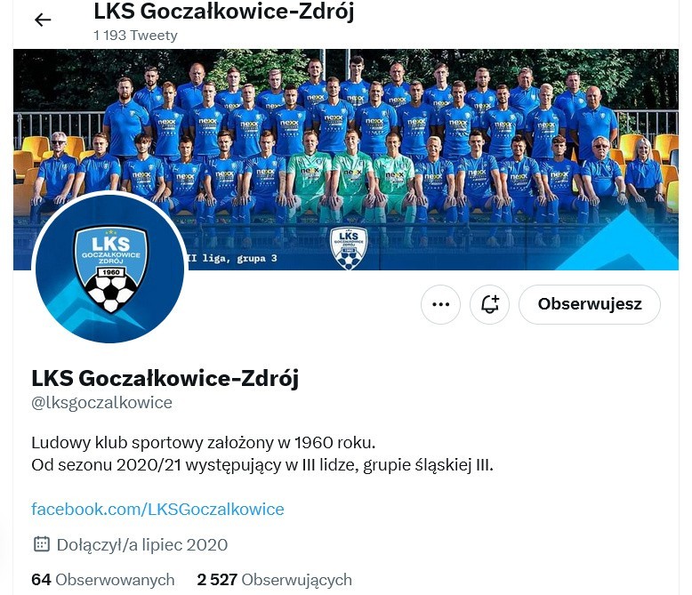 17. miejsce: LKS Goczałkowice-Zdrój - 2.527 obserwujących,...