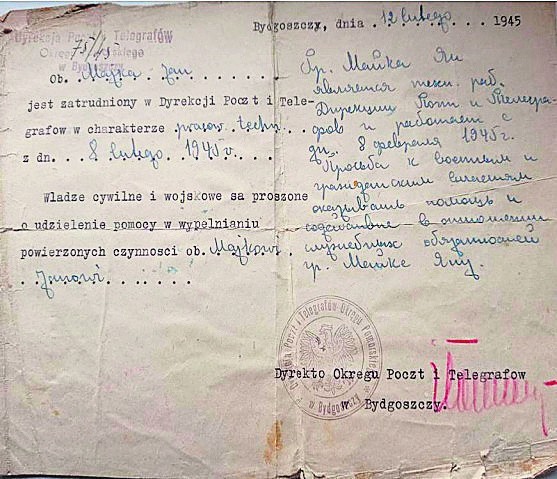 Pełnomocnictwo Jan Majki (luty 1945) z prośbą o pomoc...