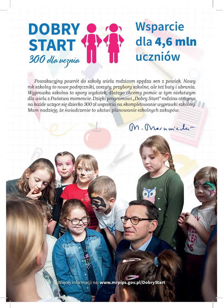 Ulotka promująca program "Dobry start". Czy "300 plus"...