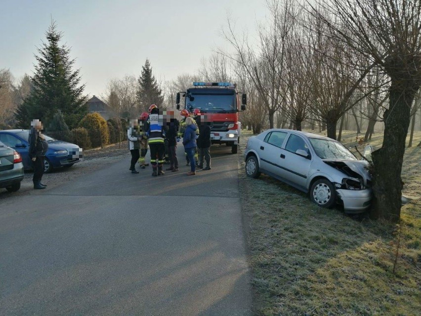 Damienice. Wypadek: nie ustąpiła pierwszeństwa kierowcy opla, samochód wylądował na drzewie [ZDJĘCIA]