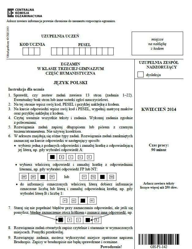 EGZAMIN GIMNAZJALNY 2014: test z języka polskiego [ARKUSZE, ODPOWIEDZI] |  Gazeta Krakowska