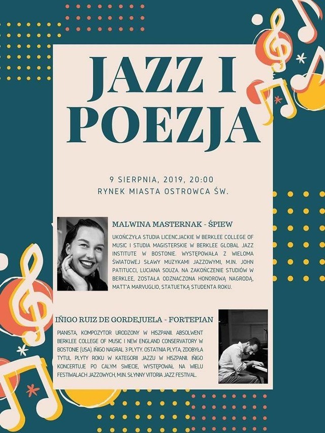 Koncert „Jazz i poezja”Na koncert „Jazz i poezja” zaprasza Malwina Masternak, pochodząca z Ostrowca absolwentka Berklee College of Music i Berklee Global Jazz Institute  w Bostonie. Więcej na ten temat: TUTAJ  