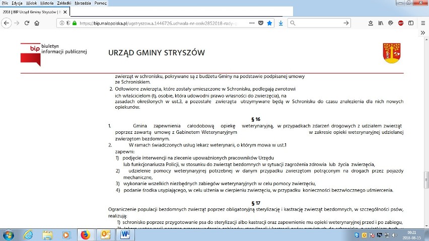 Stryszów. Poważne zaniedbanie Urzędu Gminy. Fikcyjna umowa z weterynarzem