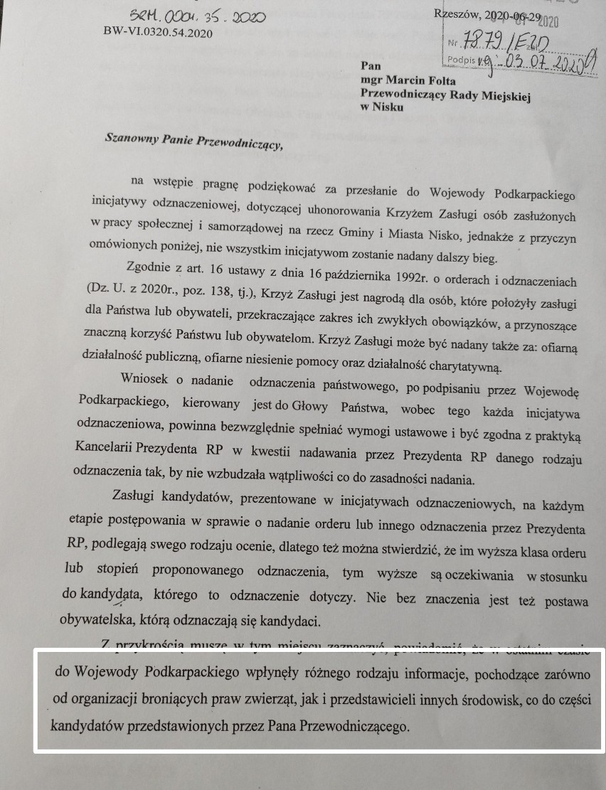 Nisko. Radni nie dostaną odznaczeń od prezydenta, bo nie po drodze im z Prawem i Sprawiedliwością?