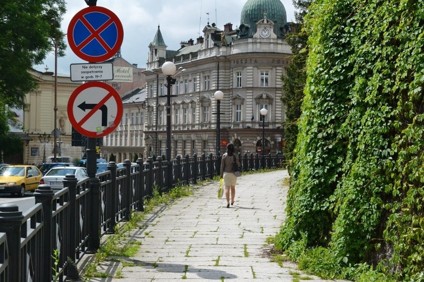 Chodnik wzdłuż muru Zamku Sułkowskich w Bielsku-Białej...