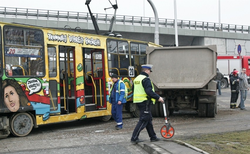 Wypadek przy AOW. Ciężarówka zderzyła się z tramwajem linii...