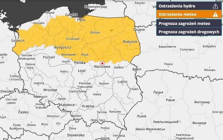 Mapa możliwych przymrozków autorstwa IMGW.