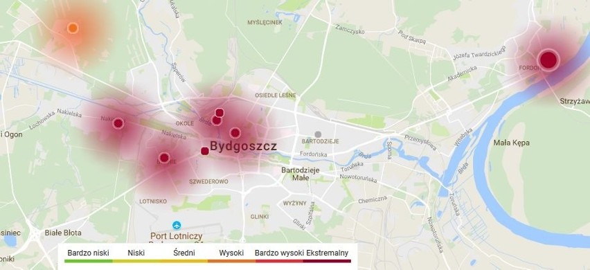 Powietrze w Bydgoszczy znowu bardzo zapylone. Na Osowej Górze, Miedzyniu, w Śródmieściu,Fordonie znaczne przekroczenia norm [ALERT SMOGOWY] 