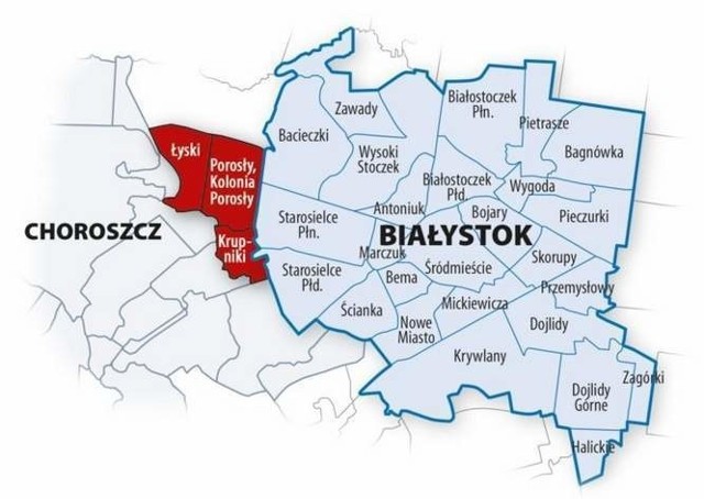 Krupniki, Łyski, Porosły i kolonia Porosły chcą przyłączenia do Białegostoku. Mieszkańcy gminy Choroszcz nie chcą zmiany granic.