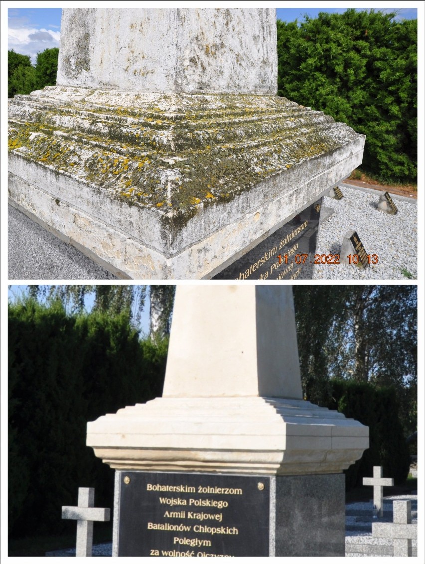 Koniec renowacji pomnika na kwaterze wojennej cmentarza w Skalbmierzu. Co zostało zrobione w prac renowacyjnych? Zobaczcie zdjęcia