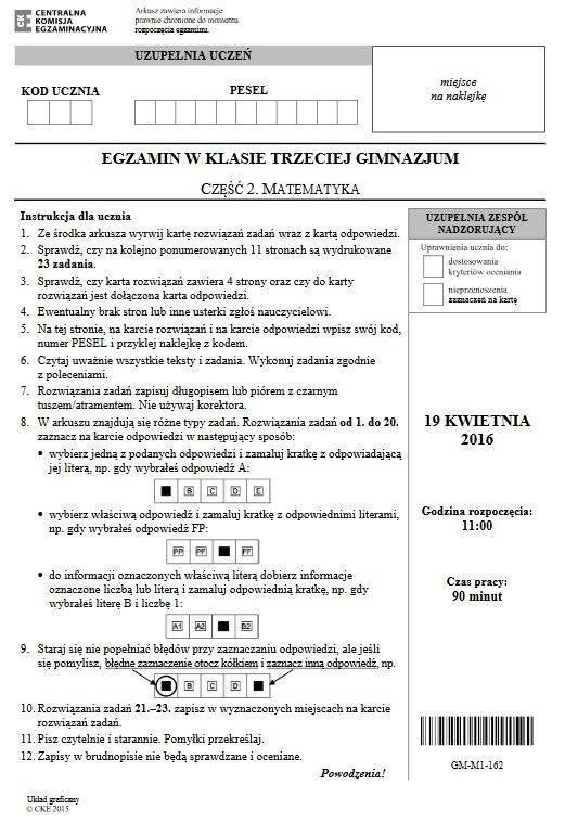 Próbny egzamin gimnazjalny WSiP 2018. MATEMATYKA [ODPOWIEDZI
