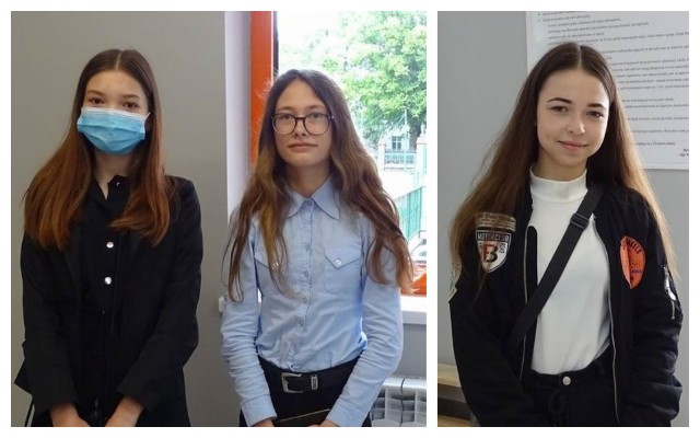 Egzamin ósmoklasisty w Szkole Podstawowej nr 1 w Chełmnie. Na zdjęciach: Nikola Bobowiak,  Julia Kaszewska i Dorota Lindemann