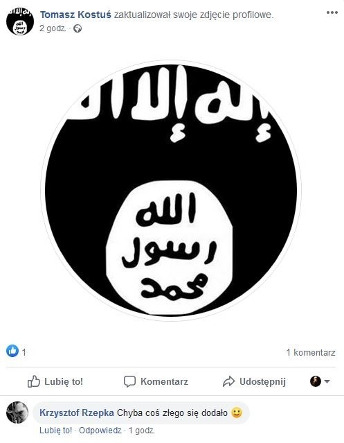 Flaga ISIS na profilowym zdjęciu posła Tomasza Kostusia na...