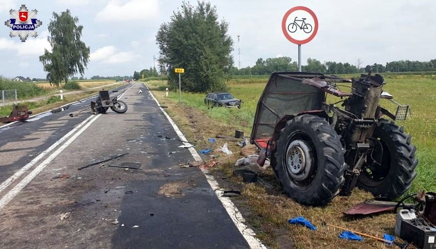 Groźny wypadek w powiecie włodawskim. Audi rozerwało ciągnik rolniczy na pół