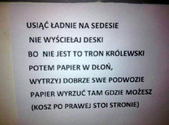 W toalecie jednej z ostrołęckich spółdzielni mieszkaniowych umieszczono taką nietypową instrukcję. Ktoś miał specyficzne poczucie humoru&#8230;