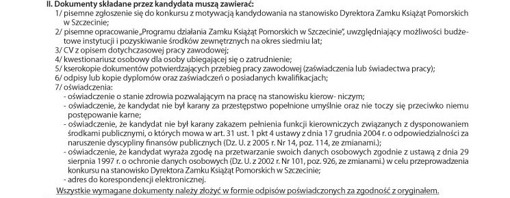 Konkurs na Dyrektora Zamku Książąt Pomorskich