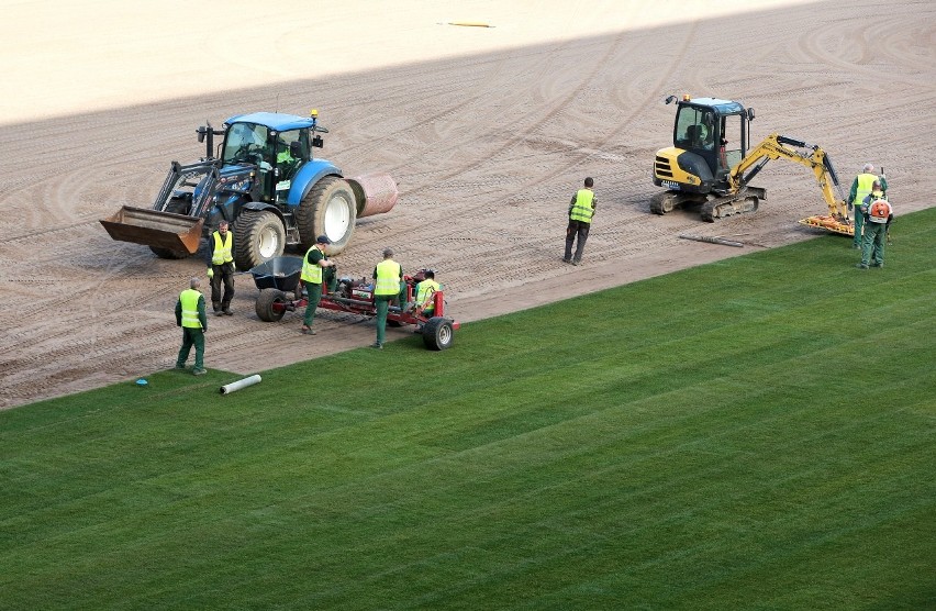 Nowa trawa rozkładana jest już na stadionie Pogoni Szczecin