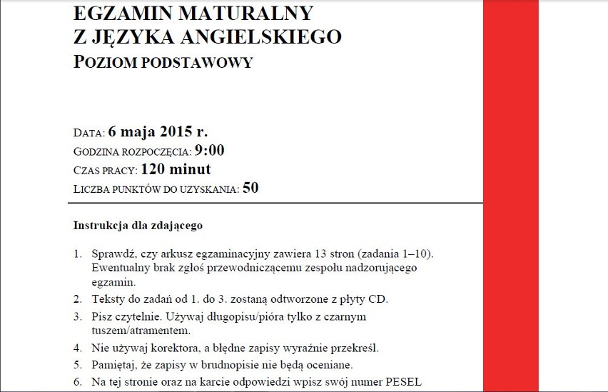 Matura 2015 angielski podstawowy - arkusz CKE (WERSJA A) -...