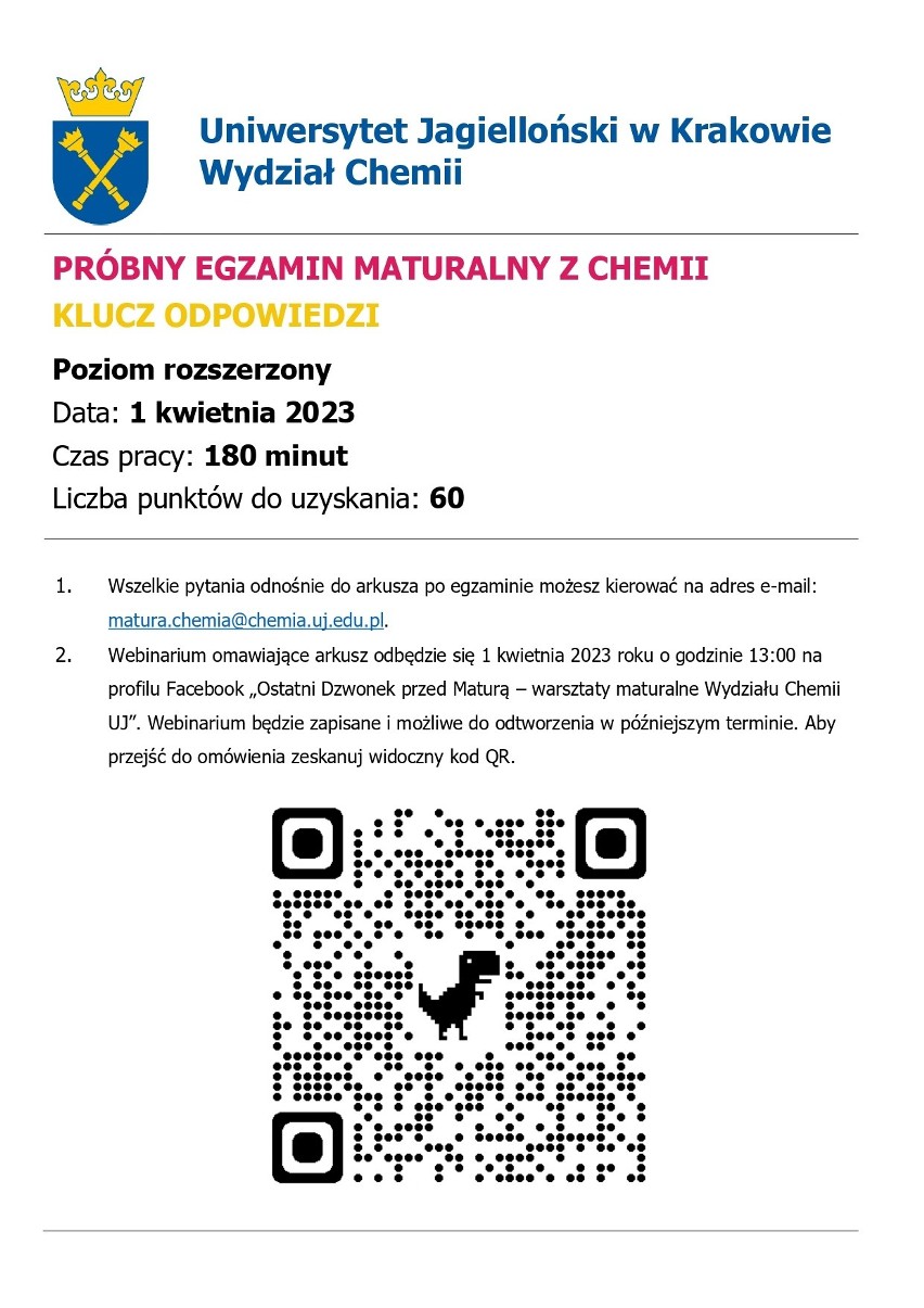 Próbna MATURA z chemii 2023 r. z Wydziałem Chemii Uniwersytetu Jagiellońskiego. Mamy klucz odpowiedzi i rozwiązania 8.05.23