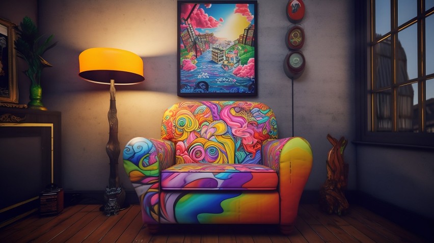 Oryginalny fotel nawiązujący do kolorowych lat 70. XX w.