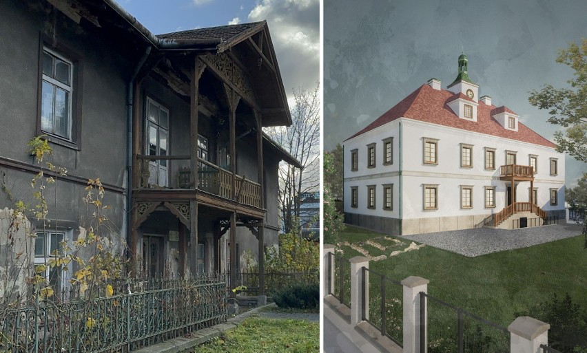 Od lewej: obecny kształt dawnego Zamku Żupnego, po prawej:...