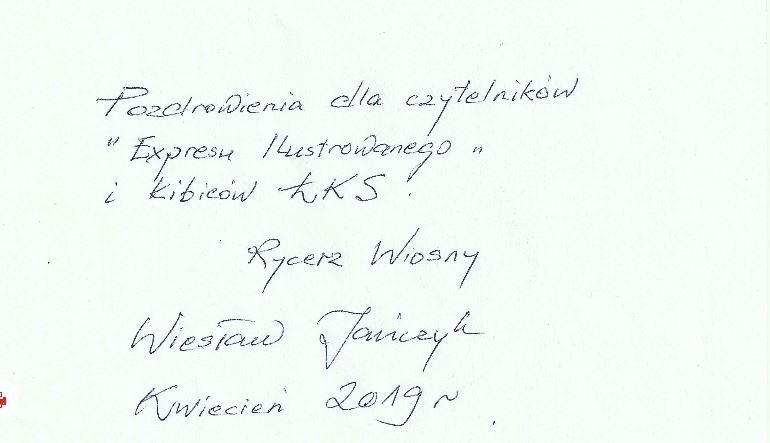 Wiesław Jańczyk ma obecnie 87 lat i napisał pozdrowienia dla...