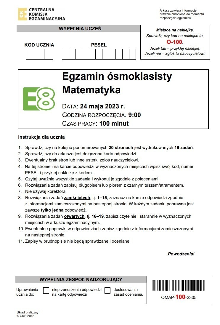 Arkusze z egzaminu ósmoklasisty 2023 z matematyki.