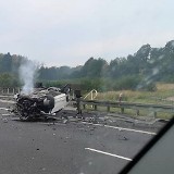 Wypadek na A1 w Rybniku. Dachował samochód AKTUALIZACJA