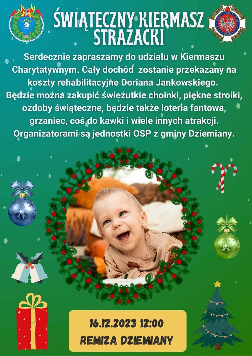 Kiermasz charytatywny dla małego Dorianka. W Dziemianach akcja pomocowa w remizie 16 grudnia 2023 r.