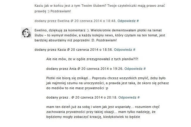 Komentarze na blogu Kasi Tusk (fot. screen z...