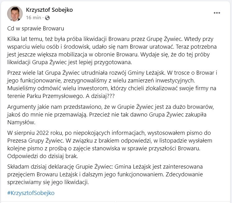 Gmina chce przejąć od Holendrów Browar Leżajsk!