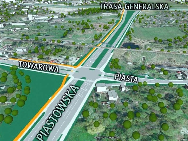 Tak będzie wyglądało przedłużenie ulicy Piastowskiej po wybudowaniu skrzyżowania w u jej zbiegu z ul. Towarową i Piasta
