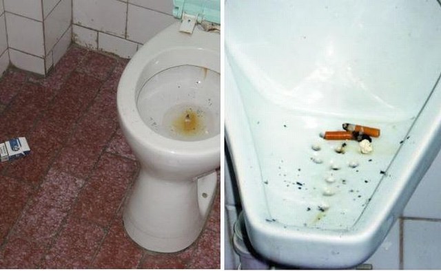 Te zdjęcia zrobione przez ucznia w toalecie w Liceum imienia Hanki Sawickiej. Z jego relacji wynika, że pisuary wypełnione są niedopałkami papierosów niemal po każdej przerwie. Pety pływają również w muszlach klozetowych.