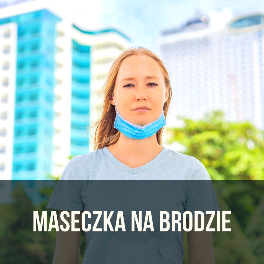 Maseczka ściągnięta na brodę nie zakrywa ani ust, ani nosa -...