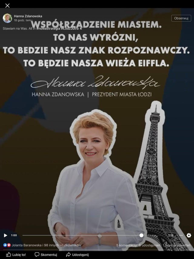 Nowa strategia rozwoju Łodzi jest także okazją, by promować prezydent Łodzi Hannę Zdanowską.