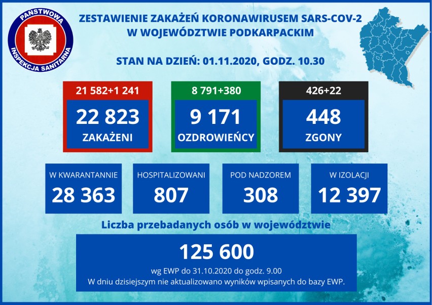 Koronawirus. Nie żyją kolejne 22 osoby, 1241 zakażeń na Podkarpaciu. W Polsce ponad 17 tysięcy przypadków [1 LISTOPADA]