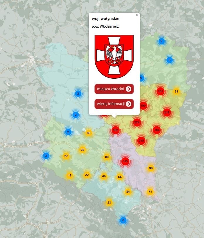 Mapa miejsc zbrodni na terenie woj. wołyńskiego powiązanych...